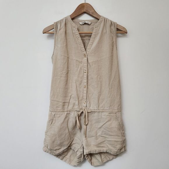 Old Navy Pants - OLD NAVY Women's Beige Linen Jumpsuit Shorts & Button Up Tank One Piece Size S